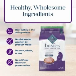 Blue Buffalo Basics Skin & Stomach Care Grain-Free Formula Turkey & Potato Indoor Mature Dry Cat Food -Wellness Sales 75584 PT5. AC SS1800 V1646277386