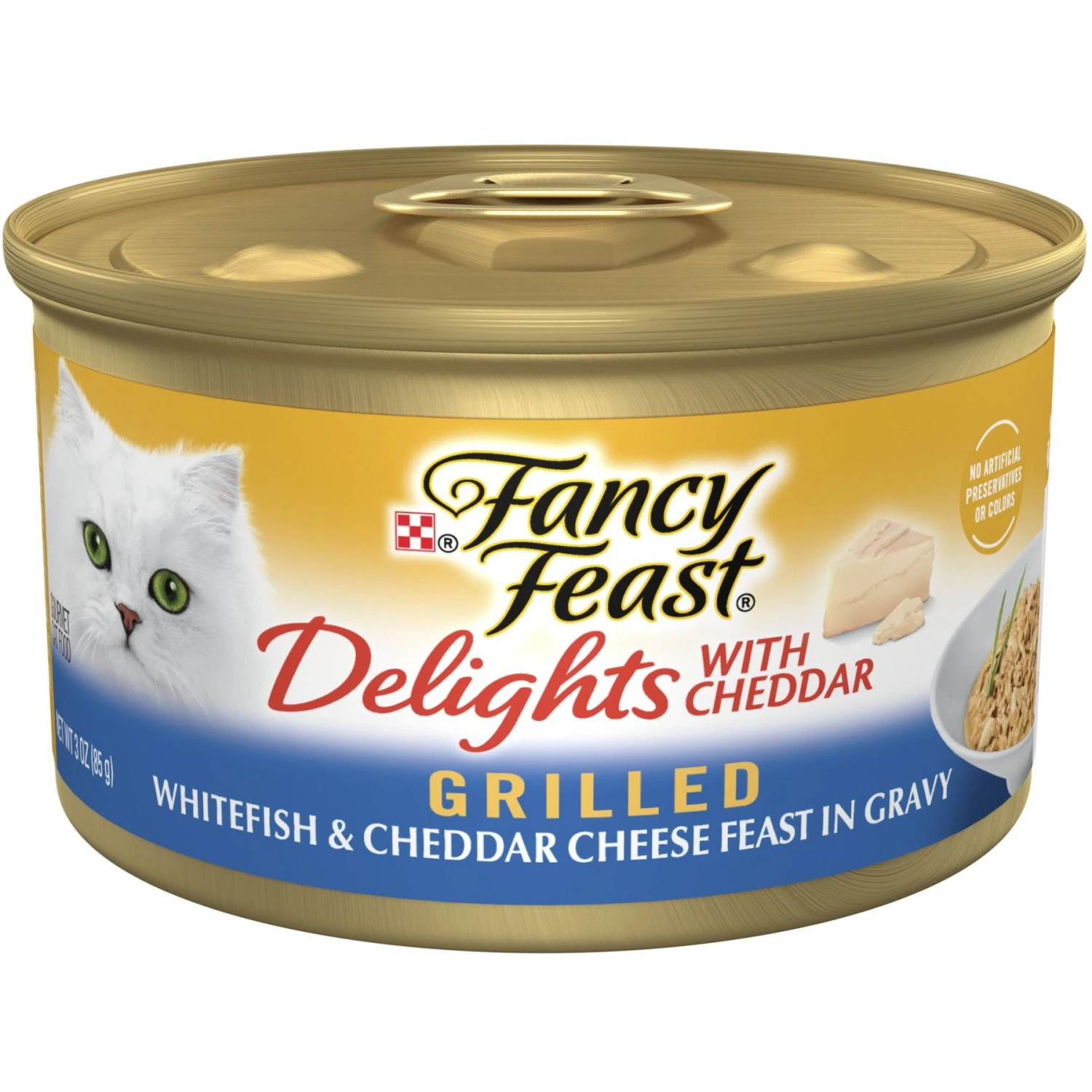 Fancy Feast Delights With Cheddar Grilled Whitefish & Cheddar Cheese Feast In Gravy Canned Cat Food 1 Fancy Feast Delights With Cheddar Grilled Whitefish & Cheddar Cheese Feast In Gravy Canned Cat Food