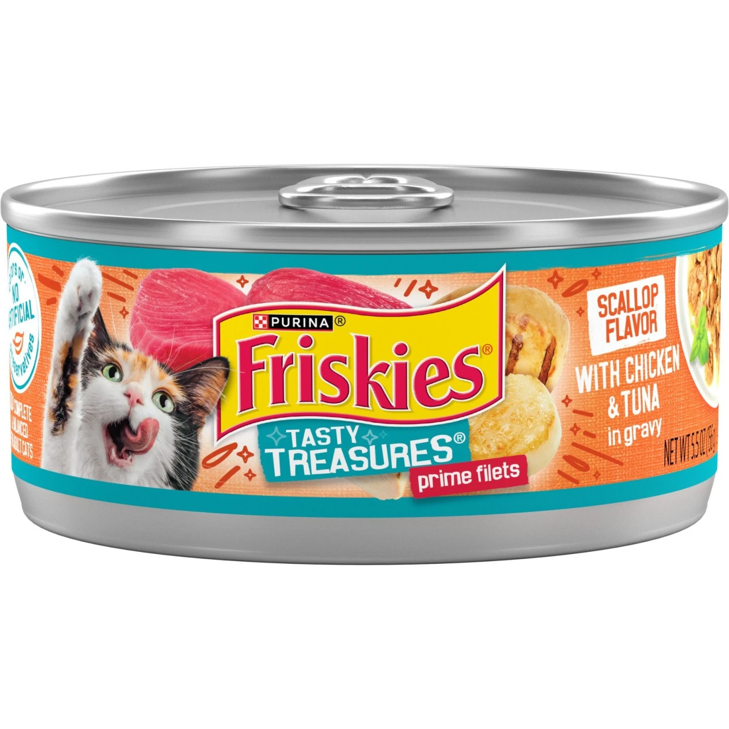 Friskies Tasty Treasures Chicken, Tuna & Scallop Flavor In Gravy Canned Cat Food 1 Friskies Tasty Treasures Chicken, Tuna & Scallop Flavor In Gravy Canned Cat Food