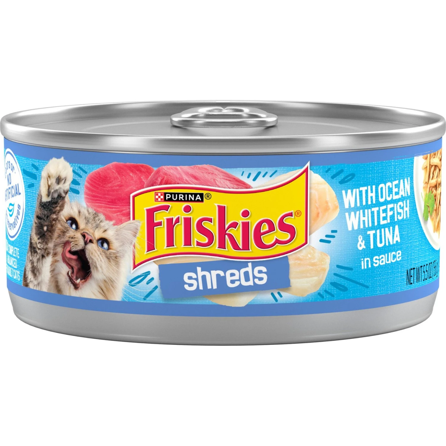 Friskies Savory Shreds With Ocean Whitefish & Tuna In Sauce Canned Cat Food 1 Friskies Savory Shreds With Ocean Whitefish & Tuna In Sauce Canned Cat Food