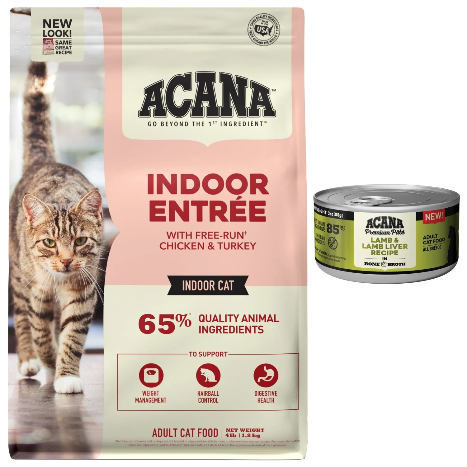 ACANA Lamb + Lamb Liver In Bone Broth Grain-Free Wet Cat Food & ACANA Indoor Entrée Adult Dry Cat Food 1 ACANA Lamb + Lamb Liver In Bone Broth Grain-Free Wet Cat Food & ACANA Indoor Entrée Adult Dry Cat Food