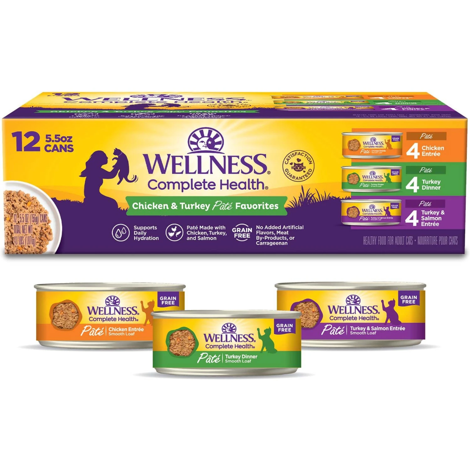 Wellness Complete Health Poultry Favorites Variety Pack Grain-Free Wet Cat Food, 5.5-oz Can, Case Of 12 1 Wellness Complete Health Poultry Favorites Variety Pack Grain-Free Wet Cat Food, 5.5-oz Can, Case Of 12