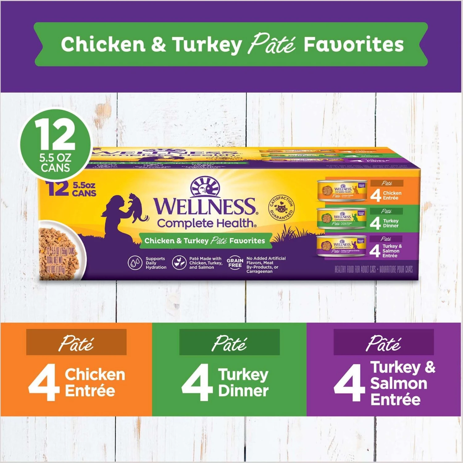 Wellness Complete Health Poultry Favorites Variety Pack Grain-Free Wet Cat Food, 5.5-oz Can, Case Of 12 2 Wellness Complete Health Poultry Favorites Variety Pack Grain-Free Wet Cat Food, 5.5-oz Can, Case Of 12 - Image 2
