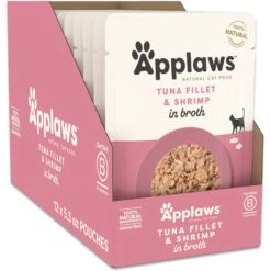 Applaws Tuna With Shrimp In Broth Limited Ingredient Wet Cat Food, 5.3-oz Pouch, Case Of 12