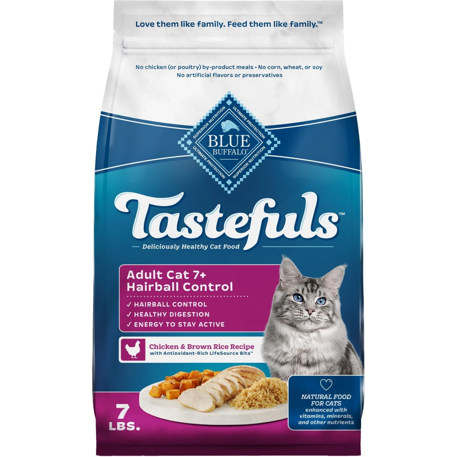 Blue Buffalo Tastefuls Hairball Control Natural Chicken & Brown Rice Recipe Adult 7+ Dry Cat Food 1 Blue Buffalo Tastefuls Hairball Control Natural Chicken & Brown Rice Recipe Adult 7+ Dry Cat Food