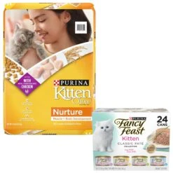 Kitten Chow Nurture Muscle & Brain Development Dry Cat Food & Fancy Feast Tender Feast Variety Pack Canned Kitten Food