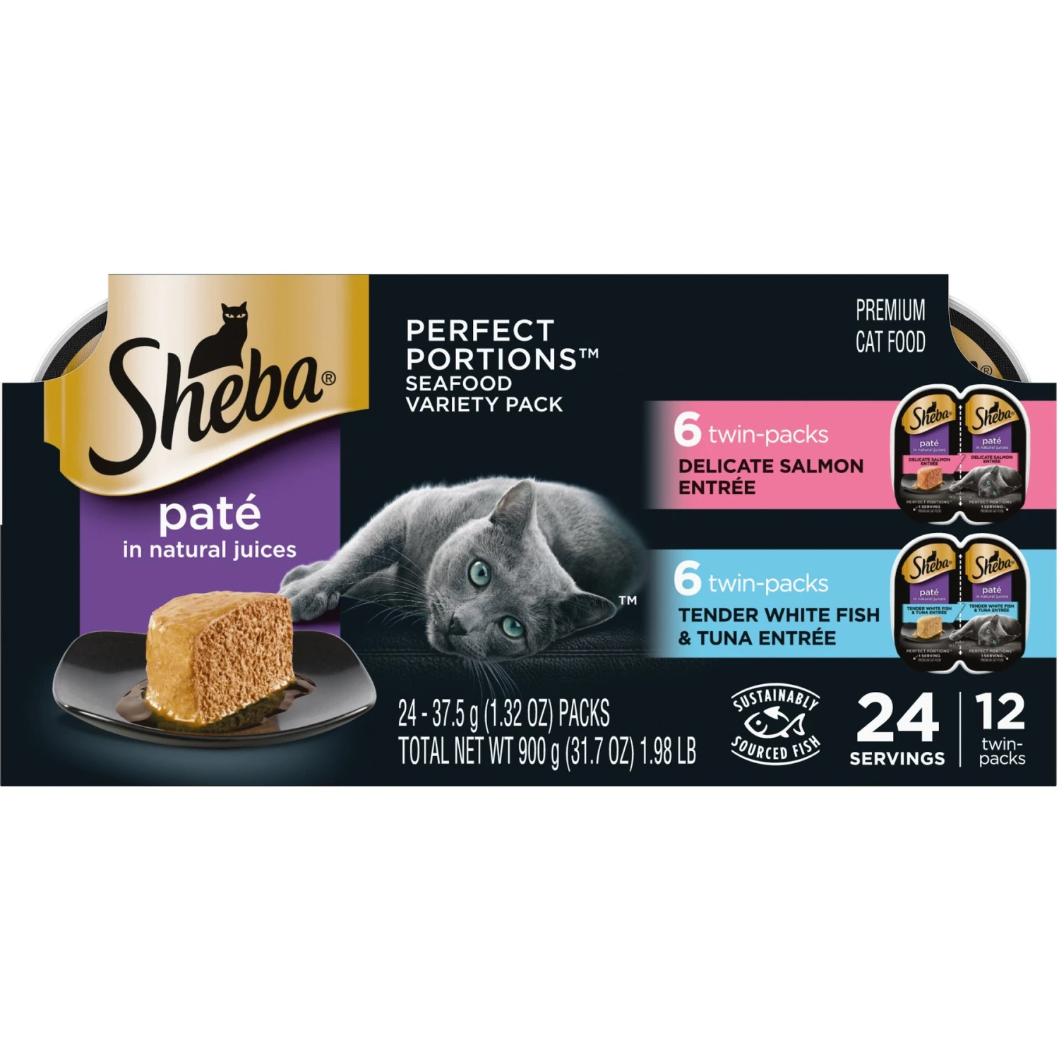 Sheba Perfect Portions Grain-Free Seafood Entrees Pate Variety Pack Adult Wet Cat Food Trays 1 Sheba Perfect Portions Grain-Free Seafood Entrees Pate Variety Pack Adult Wet Cat Food Trays