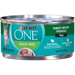 Purina ONE Turkey Recipe Pate Grain-Free Natural High Protein Canned Cat Food, 3-oz, Case Of 24