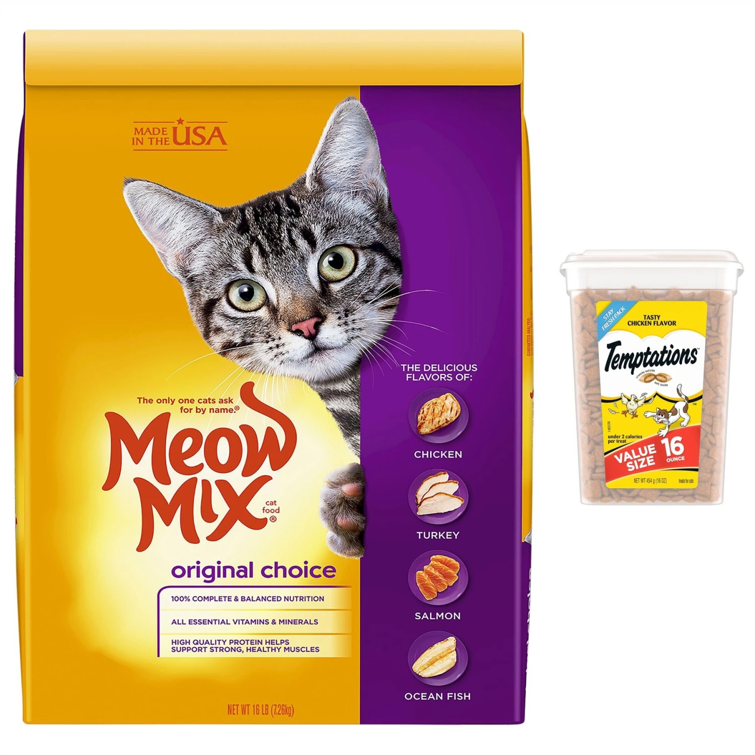 Meow Mix Original Choice Dry Cat Food & Temptations Classic Tasty Chicken Flavor Soft & Crunchy Cat Treats 1 Meow Mix Original Choice Dry Cat Food & Temptations Classic Tasty Chicken Flavor Soft & Crunchy Cat Treats