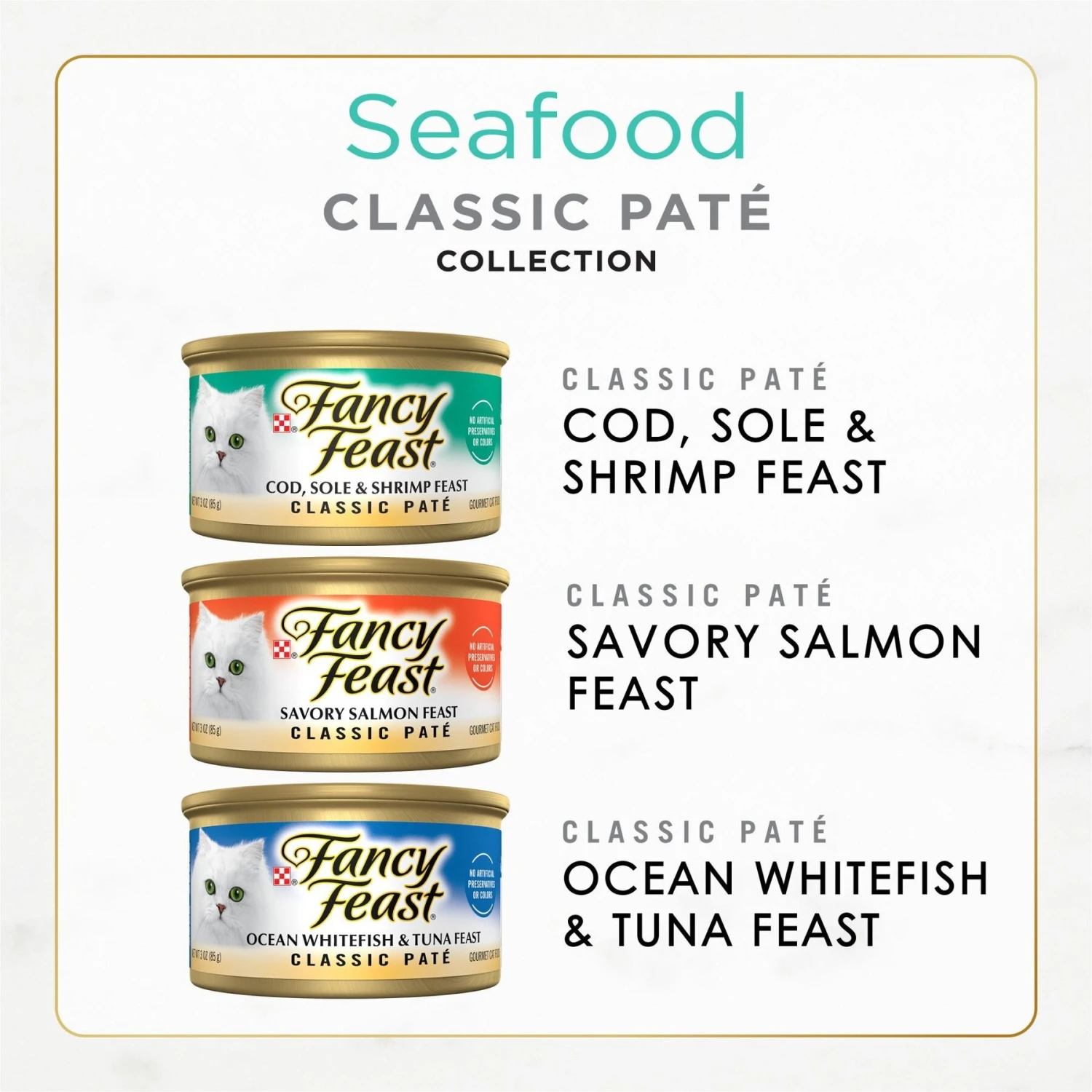 Fancy Feast Seafood Classic Pate Collection Variety Pack Grain-Free Wet Cat Food, 3-oz Can, Case Of 36 2 Fancy Feast Seafood Classic Pate Collection Variety Pack Grain-Free Wet Cat Food, 3-oz Can, Case Of 36 - Image 2