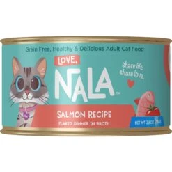 Love, Nala Flaked Salmon Recipe In Broth Adult Grain-Free Wet Cat Food, 2.8-oz Can, Case Of 12