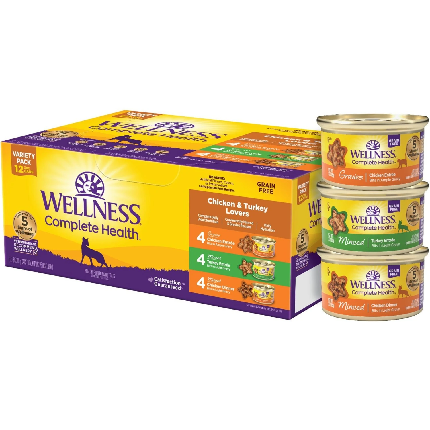 Wellness Complete Health Chicken & Turkey Lovers Gravies & Minced Variety Pack Grain-Free Wet Cat Food, 3-oz Can, Case Of 12 1 Wellness Complete Health Chicken & Turkey Lovers Gravies & Minced Variety Pack Grain-Free Wet Cat Food, 3-oz Can, Case Of 12