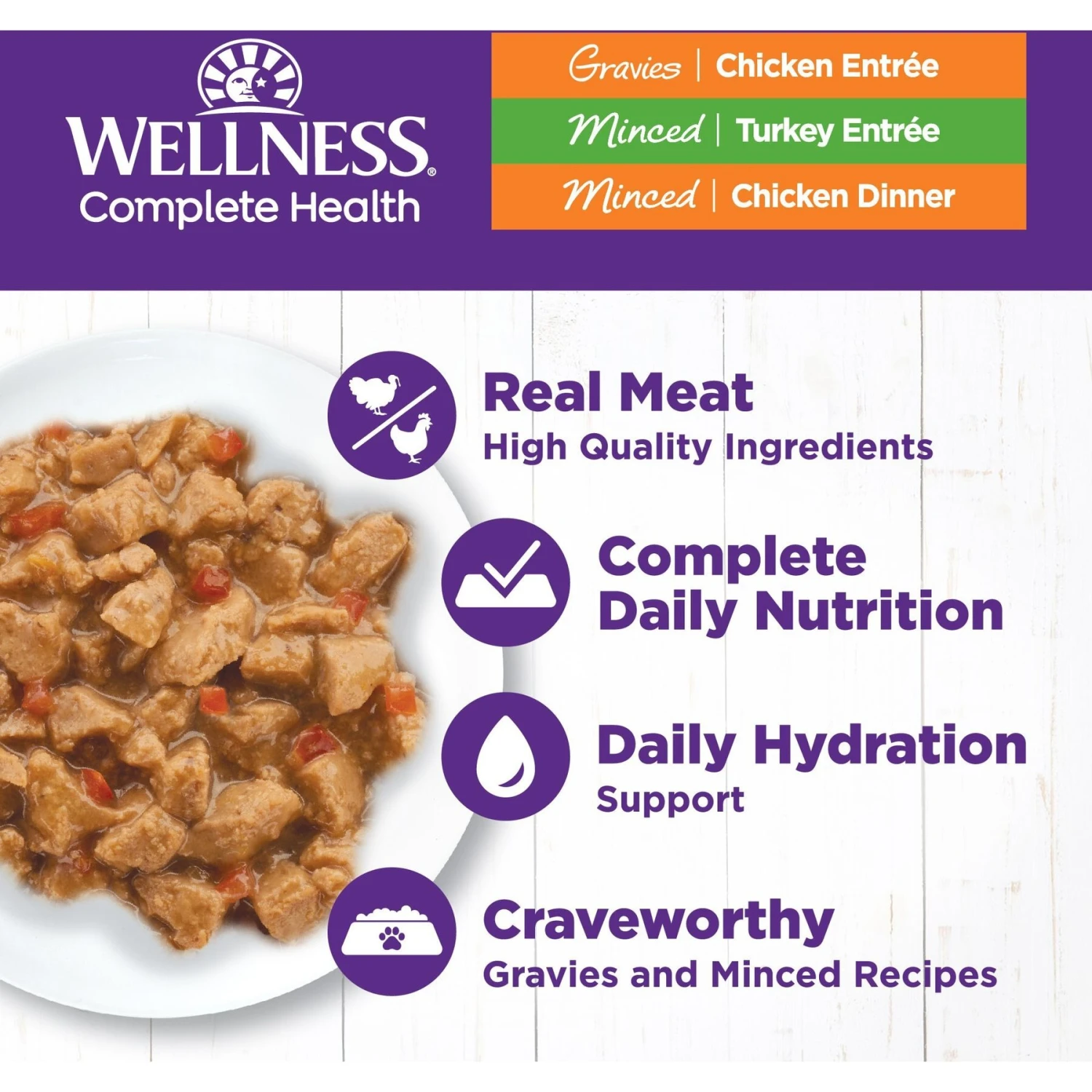 Wellness Complete Health Chicken & Turkey Lovers Gravies & Minced Variety Pack Grain-Free Wet Cat Food, 3-oz Can, Case Of 12 3 Wellness Complete Health Chicken & Turkey Lovers Gravies & Minced Variety Pack Grain-Free Wet Cat Food, 3-oz Can, Case Of 12 - Image 3