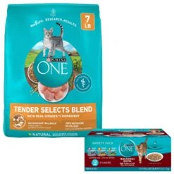 Purina ONE Tender Selects Blend With Real Chicken Dry Cat Food & Purina ONE True Instinct Turkey, Chicken & Tuna Variety Pack Canned Cat Food