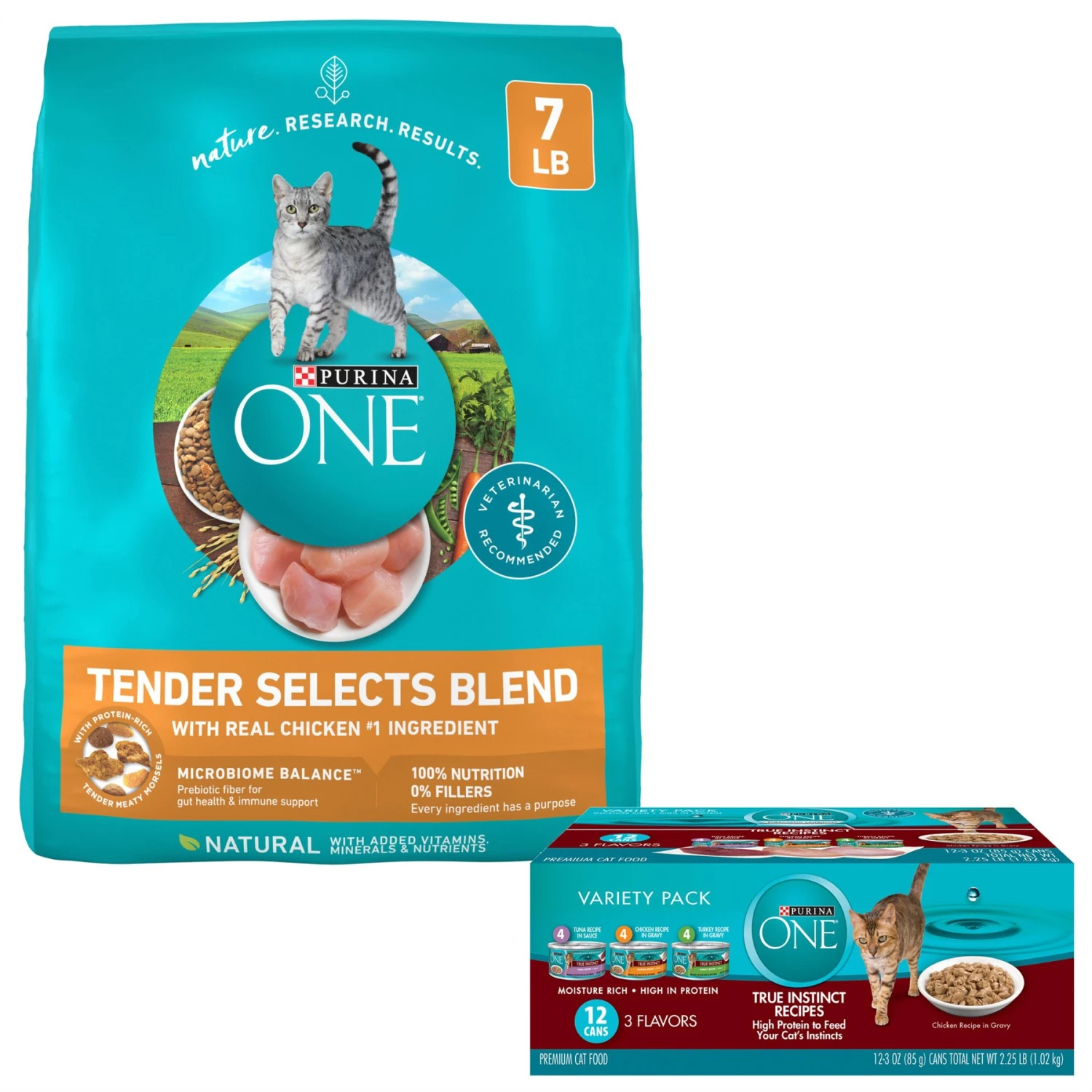 Purina ONE Tender Selects Blend With Real Chicken Dry Cat Food & Purina ONE True Instinct Turkey, Chicken & Tuna Variety Pack Canned Cat Food 1 Purina ONE Tender Selects Blend With Real Chicken Dry Cat Food & Purina ONE True Instinct Turkey, Chicken & Tuna Variety Pack Canned Cat Food